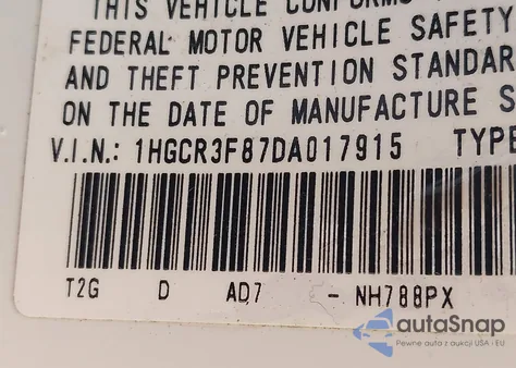 2013 Honda Accord Exl из США, поврежденный, VIN 1HGCR3F87DA017915